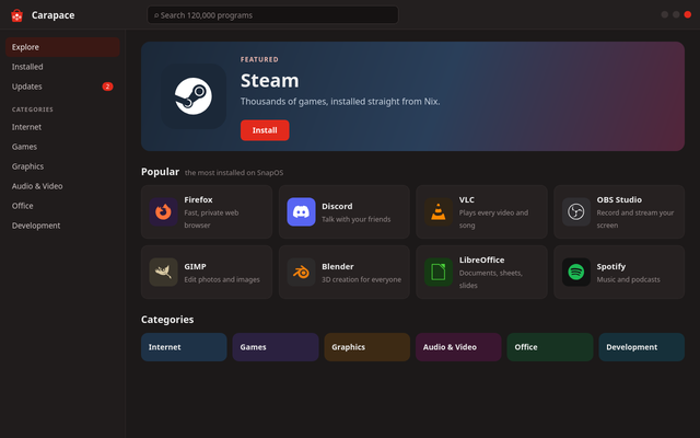 A preview of Carapace, the SnapOS store
